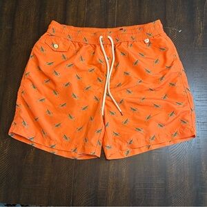 Polo Ralph Lauren Men's Orange Swim Shorts with Pattern